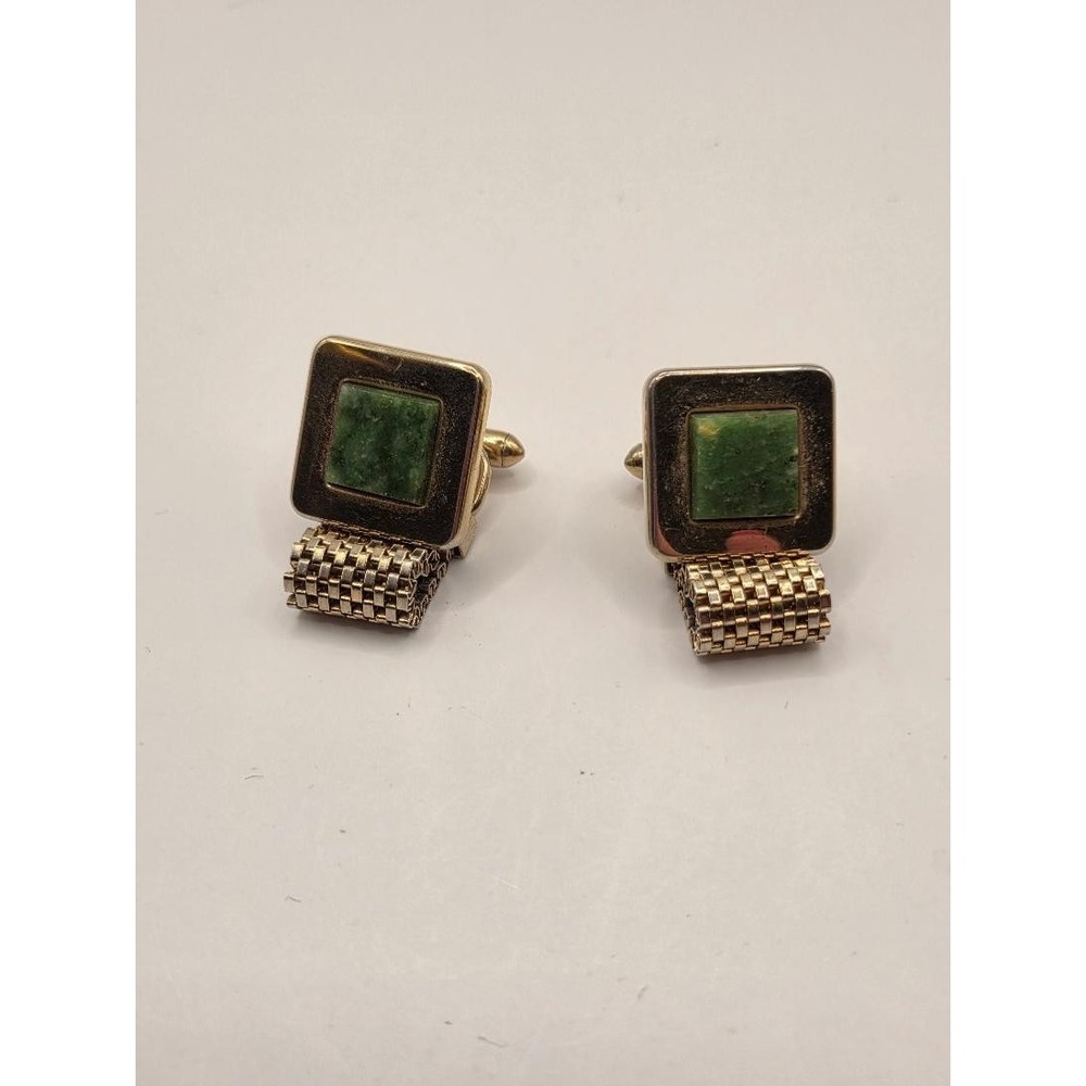 Vintage Gold Tone Mesh Wrap Around Cufflinks Unmarked Tested Jadeite